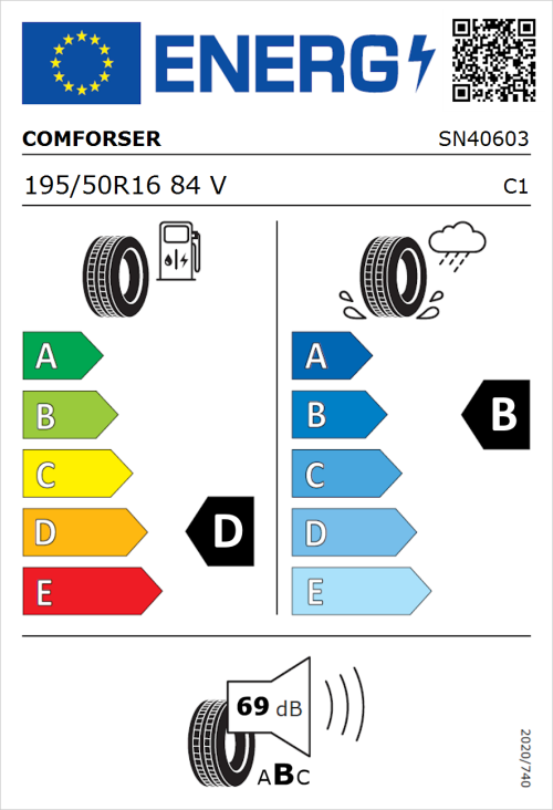Tyre Label for Comforser CF710 195/50R16 84V