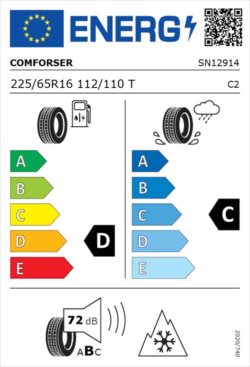 Tyre Label for Comforser CF300 225/65R16 112/110T