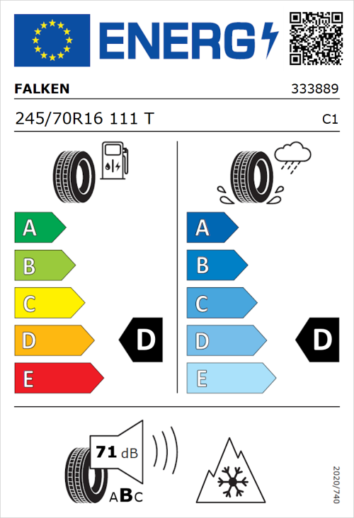 Tyre Label for Falken Wildpeak A/T AT3WA 245/70R16 111T