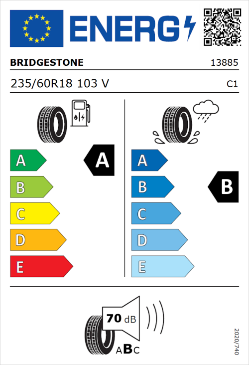 Tyre Label for Bridgestone Dueler H/P Sport 235/60R18 103V