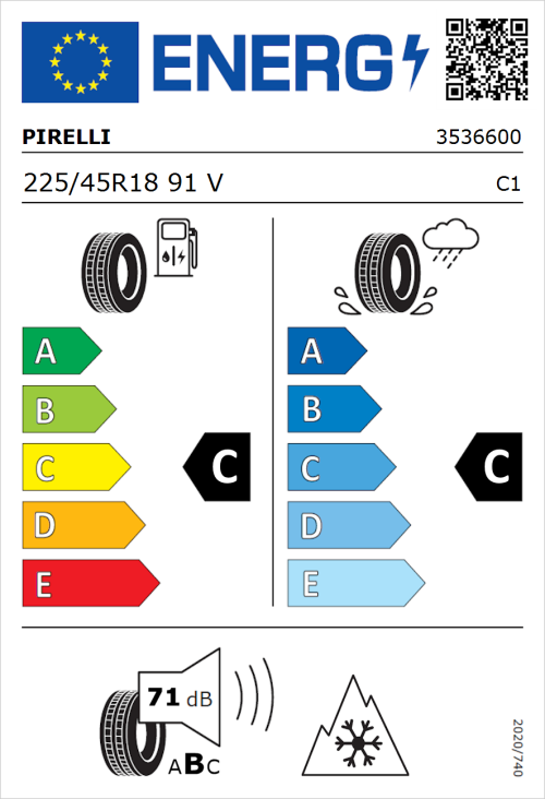 Tyre Label for Pirelli Cinturato P7 All Season 225/45R18 91V