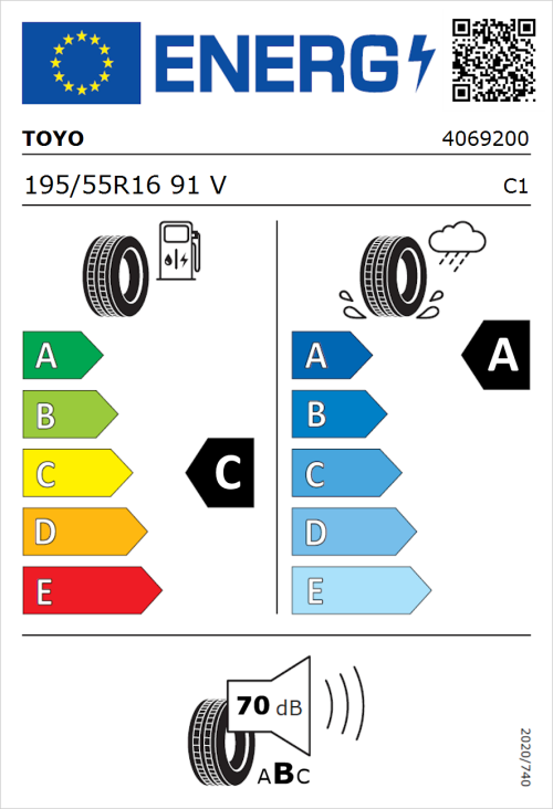 Tyre Label for Toyo Proxes Comfort 195/55R16 91V