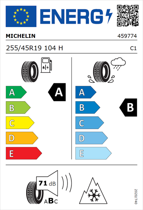 Tyre Label for Michelin CrossClimate 2 255/45R19 104H