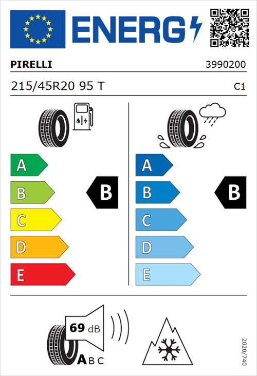 Tyre Label for Pirelli Cinturato All season Seal 215/45R20 95T