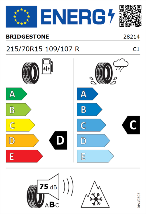 Tyre Label for Bridgestone Blizzak W810 215/70R15 109/107R