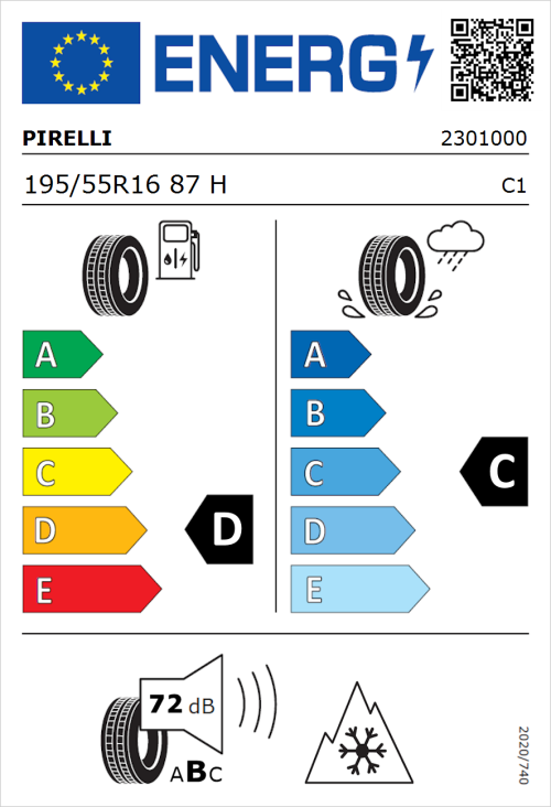 Tyre Label for Pirelli W210 Snow Control 3 195/55R16 87H
