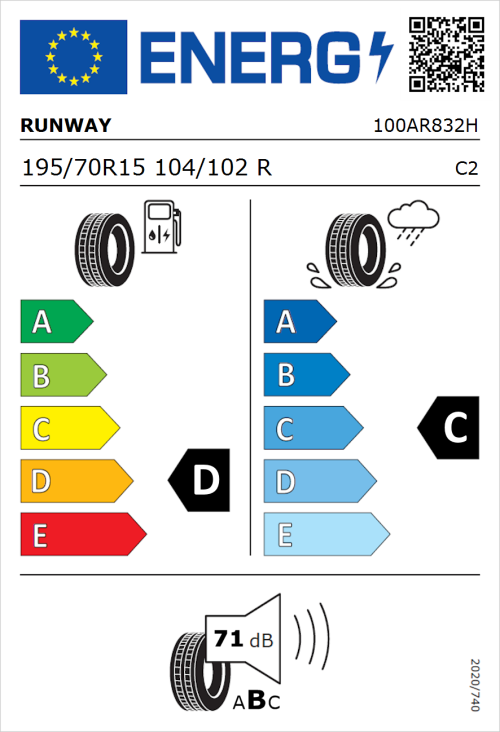 Tyre Label for Runway Enduro 616 195/70R15 104/102R